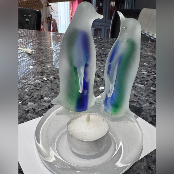 🐧 ❄️Vintage Party Lite Frosted Glass Penguin Tea Light Holder - P7196 ❄️🐧 - Picture 3 of 14